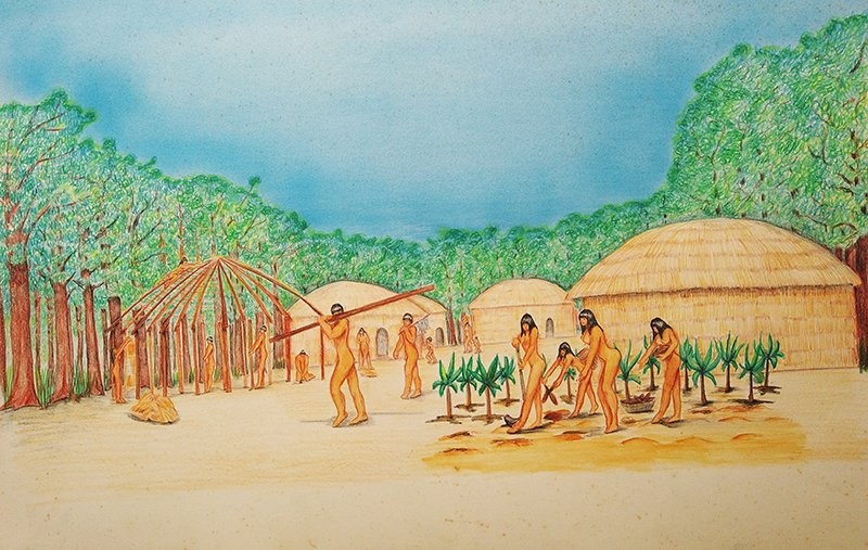 Índios em canoa na Baía de Guanabara